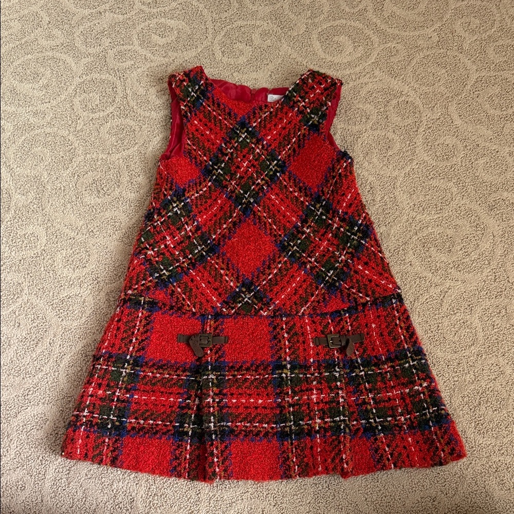 Patachou Plaid Wool Red Kids Dress
